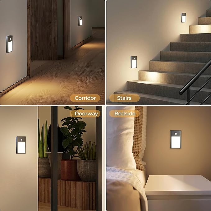 VST Motion Sensor Step Night Lights, Rechargeable Battery Powered Stair Lights with Magnetic Suck Installation for Indoor Bedroom Hallway Stair Nursery Kids Room (2.68 inch 3000K 3Pack Black)