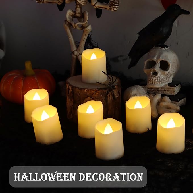 Rechargeable Flameless Tea Lights Candles with Timer & Remote, 12pcs Flickering LED Votive Candles with 2 USB Charging Cables, Warm White Light Electric Fake Candle for Home, Halloween Xmas Decor