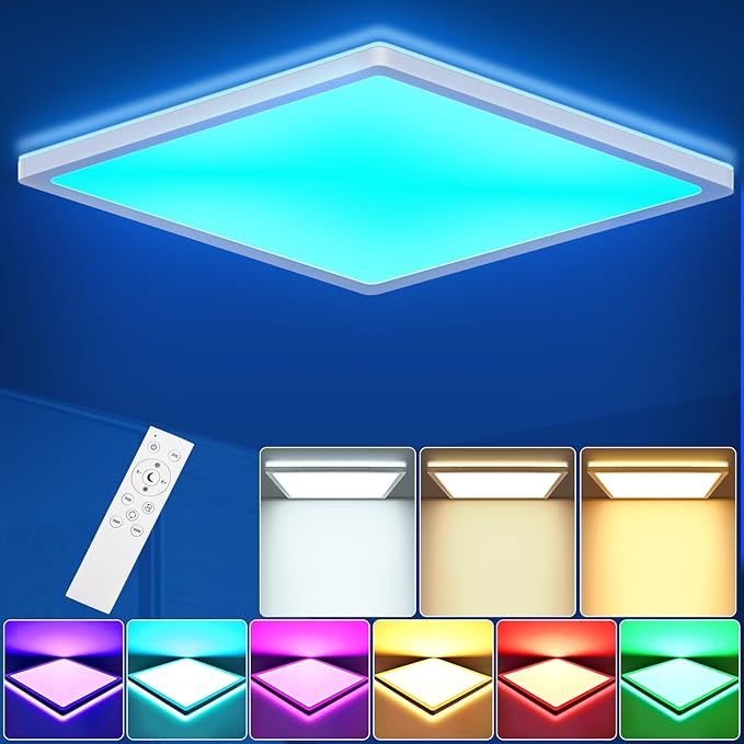 LEZOE RGB LED Ceiling Light Dimmable with Remote Control, 18W 1800lm Color Changing Light Flush Mount Fixture, 8.6 Inch 3000K-6500K Ceiling Lamp for Bedroom Kitchen Hallway Party Living Room