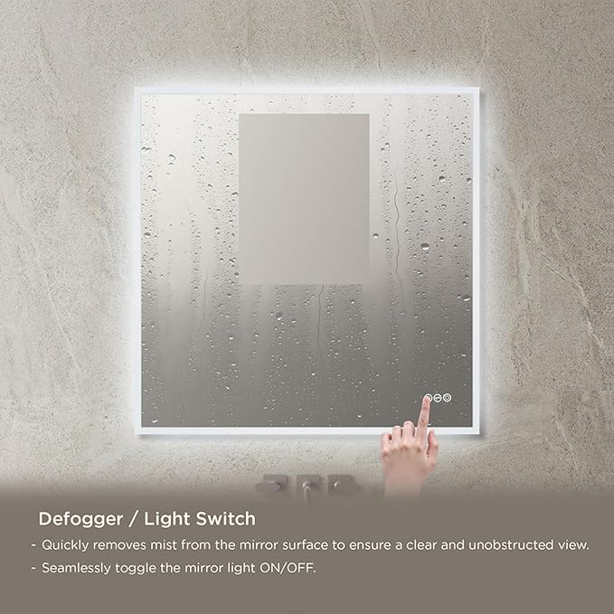 Blossom 36"X36" LED Bathroom Mirror with Lights, Front Lit and Backlight, Stepless Dimmable, Anti-Fog, Shatter-Proof Tempered Glass, Memory, 3 Colors Lighting Bathroom Mirrors for Vanity