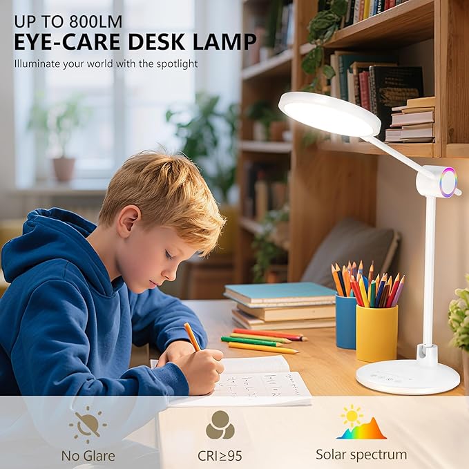 LED Desk Lamp for Home Office, 800LM Bright Full Spectrum Table Lamps, Eye-Care Dimmable Office Lamp, Touch Control Computer Light for Reading,Dorm Study,12W