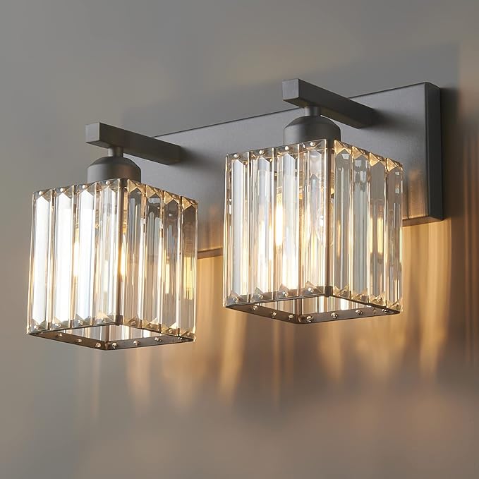 19.5" KnurledBrassWallSconcesSetof2,BronzeBathroomVanityLightFixtureswithWaterRipplesGlassTube,ModernLampforBedroom,LivingRoom,Hallway,Staise,Mirror,Kitchen