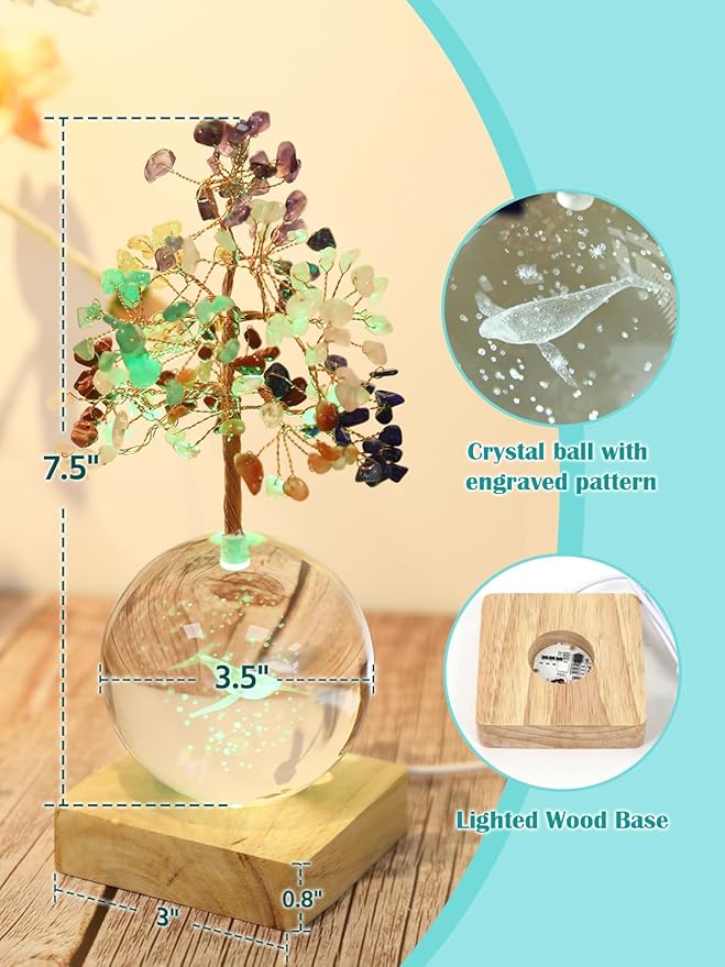 Crystal Tree of Life, 7 Chakra Healing Tree with Multicolor Night Light for Home Decor, Office Desk Decor, Birthday Gift for Women, Christmas, Thanksgiving (3D Whale)