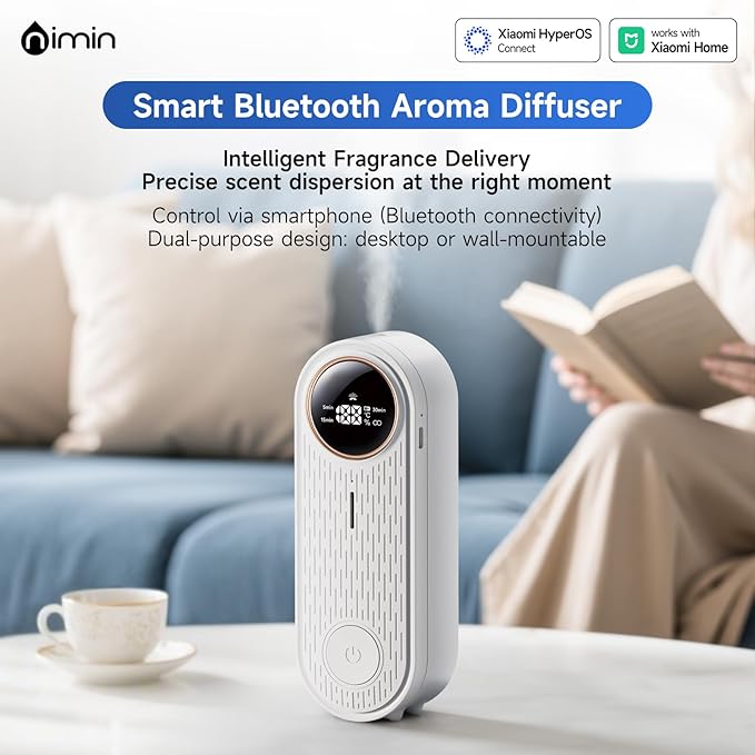 Essential Oil Air Freshener Diffuser with App Control - Waterless Aromatherapy Diffuser for Home, Office, Bathroom | 6 Essential Oils Included, Temperature Display