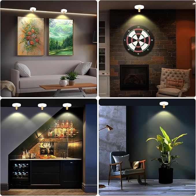 Wireless Spotlight Battery Powered, LED Picture Light with Remote, Accent Spot Light for Plant Tree Indoor, Dimmable Puck Lights, Stick Display Uplighting for Wall Decor Painting Dartboard Art Photo