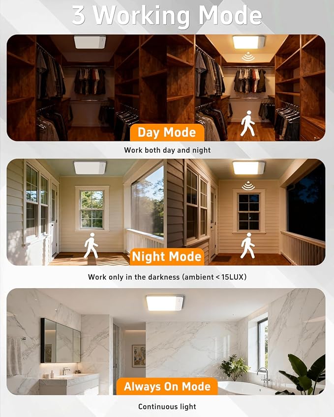 TOOWELL Rechargeable Closet Lights Motion Sensored - 7.8in Magnetic Battery Operated Ceiling Lights with Remote, Wireless Waterproof Shower Light Indoor for Shower Bathroom Pantry Stairs Hallway