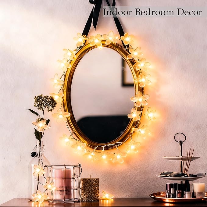 Fairy Battery & USB Flower String Lights Girls Bedroom, 10ft 30 LED Decorative Cute Cherry Blossom Floral Lamp for Christmas, Birthday, Wedding Party, Centerpiece, Dorm Indoor Decoration (Warm White)