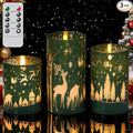 Wondise Christmas Reindeer LED Flameless Candles with Remote Timer, Electroplate Glass Battery Operated Real Wax Flickering 3D Wick Pillar Candles for Christmas Holiday Home Decoration