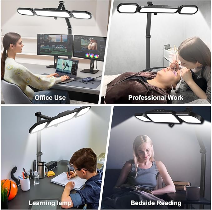 LED Desk Lamp with Clamp,Adjustable Swing Arm Desks Lamps for Home Office,Dimmable Tempering Eye Care Desk Light Bright Modern Led Table Lamp Ultra Bright Architect Overhead Desk Light