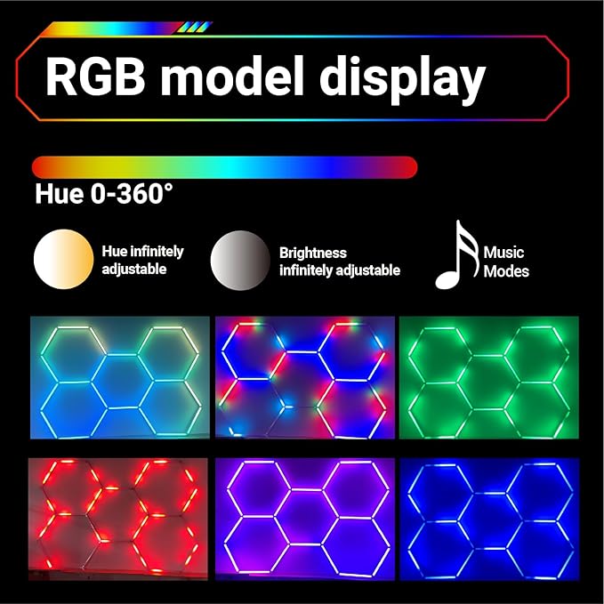 RGB Hexagon Garage Lights, 356 Colors Mode/Music Sync LED Garage Lights, Smart App & Remote Control, DIY Honeycomb Ceiling Light for Studio Gym Basement Decor Gaming Room