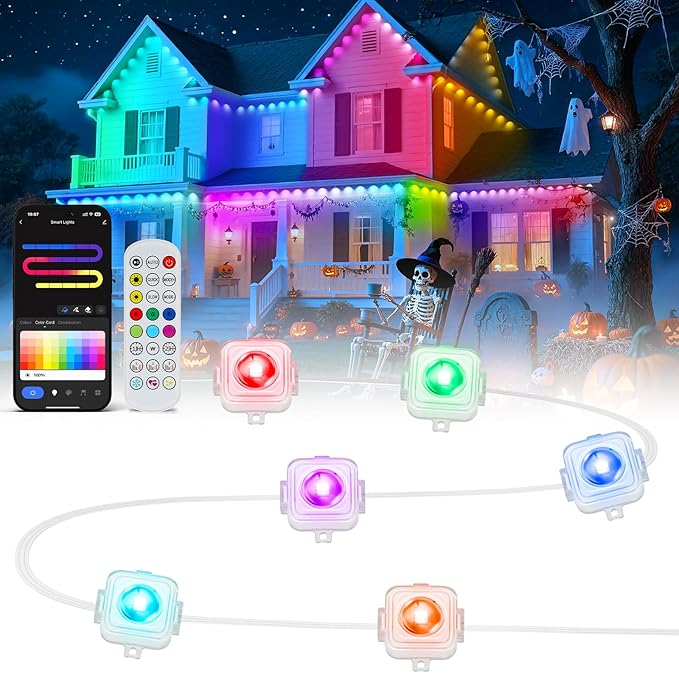 Permanent Outdoor Lights, 100ft Smart Eave Light with 72 LED Lights, IP67 Waterproof, App Control, Outdoor Lights, DIY RGB+IC Light for House Holiday Decorations