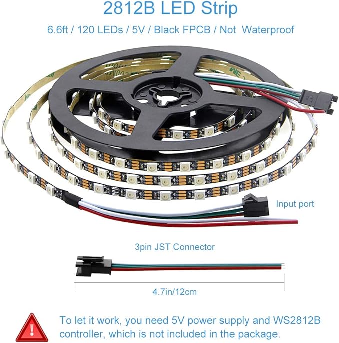 ALITOVE WS2812B LED Strip, 5mm Width Super Narrow RGB Addressable Light Strip 6.6ft 120 LEDs Programmable Dream Color Digital Pixel Rope Light 5V for Home Theater Bedroom Bar Decor