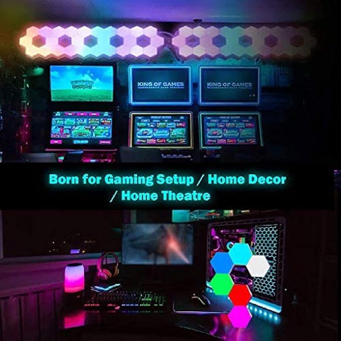 KRASS App Control RGB Hexagon Lights Wall Lamp LED DIY Smart Wall Light Panels Music Sync for Living Room Party Bar Cafe (Pack of 6),Collector88