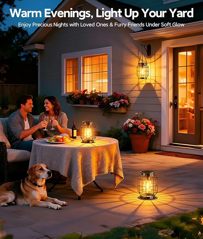 KOOPER Solar Lanterns Outdoor Waterproof, Upgraded Metal Hanging Solar Lights Outdoor Decorative, Brighter Outdoor Hanging Lantern for Yard Patio Pathway Porch Garden Decor, Gift for Women Mom 2 Pack