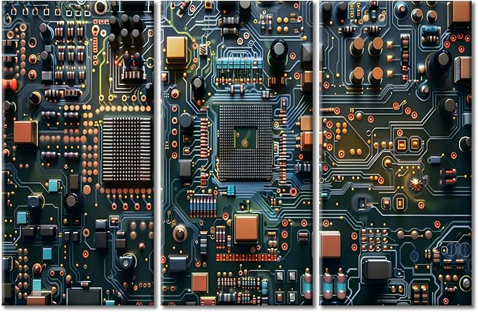 Circuit Board Pictures Canvas Painting Modern Prints Microcontroller Technology Art Posters Prints Paintings Wall Pictures Living Room Stretched and Framed Ready to Hang (42"Wx28"H)