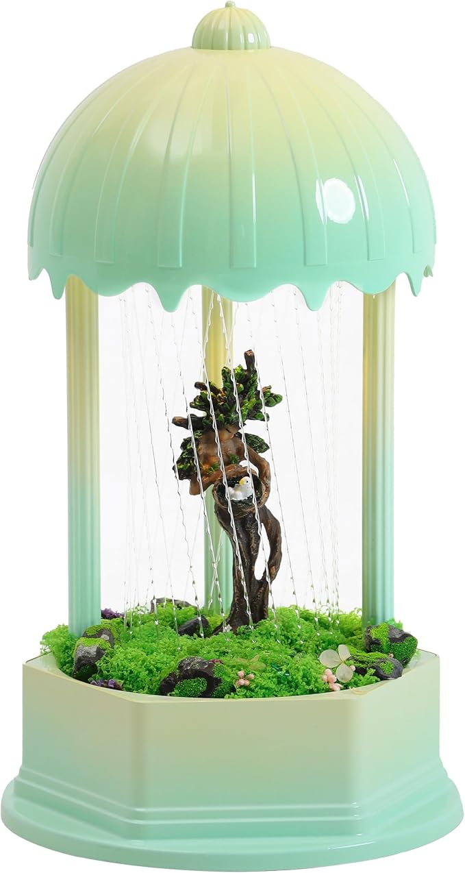 Forest Series Tree Mother Oil Rain Lamp – Gradient Green Sculptural Mood Light & Mossy Display Stand, Healing Nature Goddess Decor with Spirit Birds & Aroma Diffuser (Complete Set)