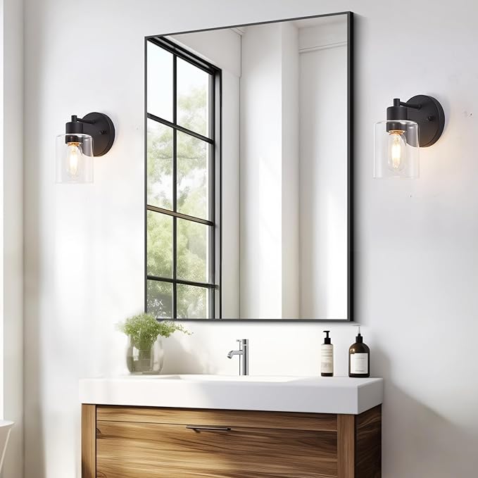 Black Wall Sconce,Wall Light Fixtures, Modern Bathroom Light Fixture with Clear Glass Shade and Moisture and Rust Prevention,Hallway Wall Lamp Mount Light Fixtures for Wall(1PACK)