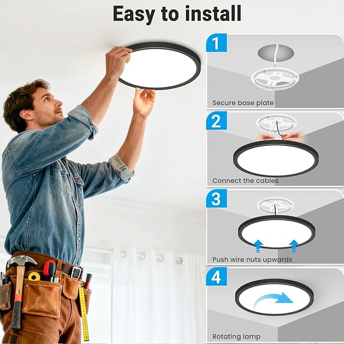 2 Pack LED Flush Mount Ceiling Light,12Inch 24W,3000K/3500K/4000K/5000K/6500K 5 Color Temperatures Ceiling Light Fixture for Kitchen Porch Hallway Bedroom Bathroom Closet,Oil-Rubbed Bronze