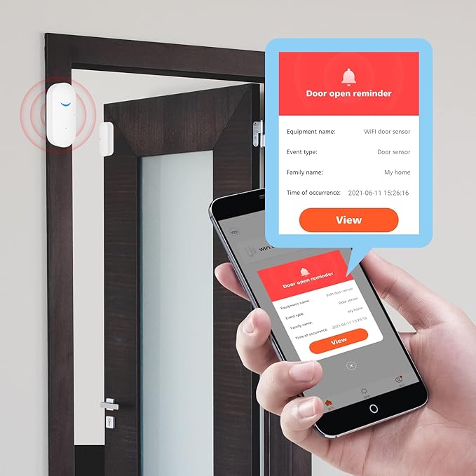 4 Pack WiFi Wireless Door Window Sensor,TUYA Smart Alarm with Free Notification APP Control Home Security Alarm System, Compatible with Alexa, Google Home, Siri