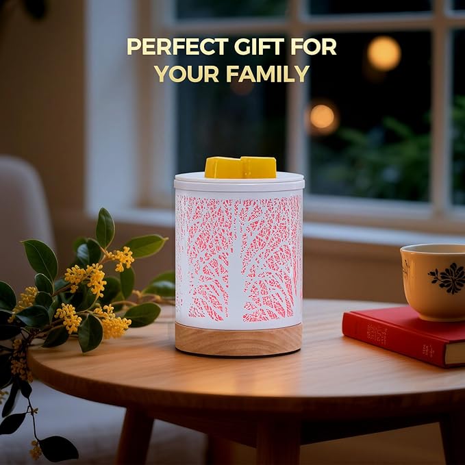 Fragrance Wax Melts Warmer with 7 Colors LED Changing Light Scent Oil Candle Warmer for Home Office-White Wooden Tree