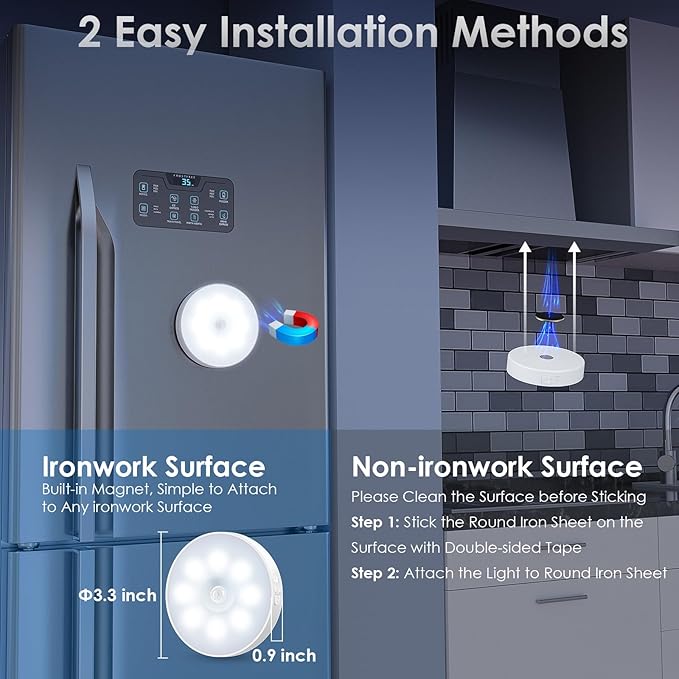 Motion Sensor Puck Light with Remote, Wireless Dimmable Under Cabinet Lighting, Rechargeable Magnetic Closet Night Light, 12-Pack, Cool White