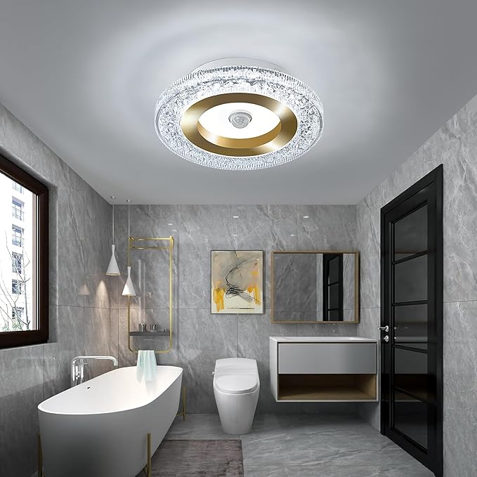 UOFUS Motion Sensor LED Ceiling Light Indoor Wired 7.84inch Gold Flush Mount Light Fixture 6400K Motion Activated Light for Closet Hallway Laundry Stairs Shower Porch Garage Basement