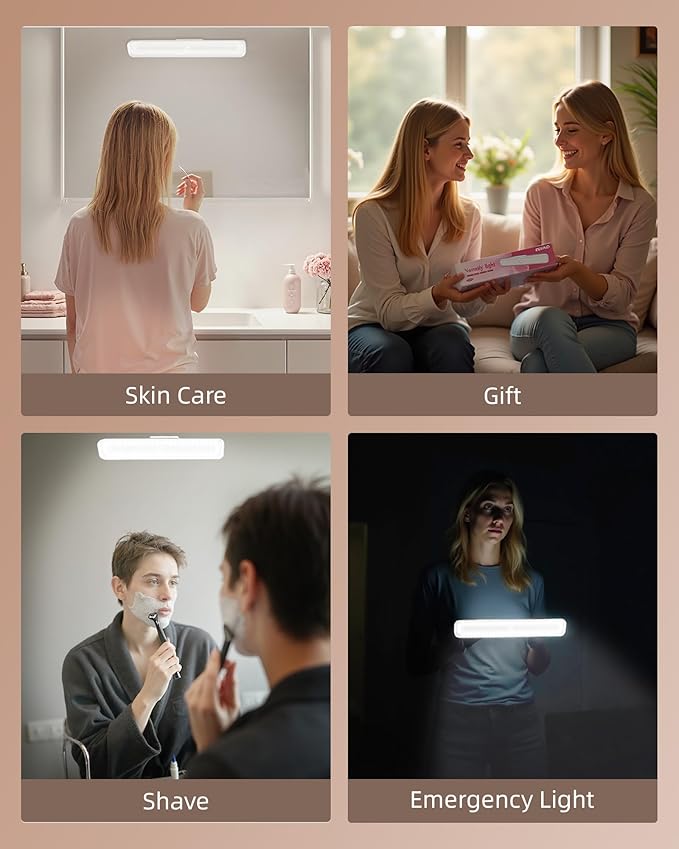EZVALO 2 Pack Wireless Makeup Light, Rechargeable Vanity Lights for Mirror with 3 Color Modes, Stepless Dimming, Touch Control & Adjustable Angle, Cordless Bathroom Mirror Light, Gift for Women