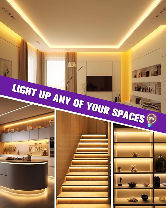HitLights COB LED Strip Lights Warm White 3000K, 16.4ft Premium 12V Tape Light High Density, 2400 LEDs, 305+ LM/FT, CRI 90+, IP30, Lighting for Kitchen, Cabinets, UL Listed (Power Source Not Included)