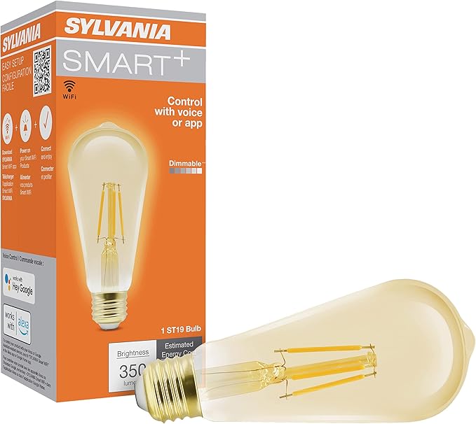 Sylvania WiFi LED Smart ST19 Amber Finish Light Bulb, 3.5W Efficient, for Alexa/Google Assistant, 2000K, No Hub Required - 1 Pack (75802)