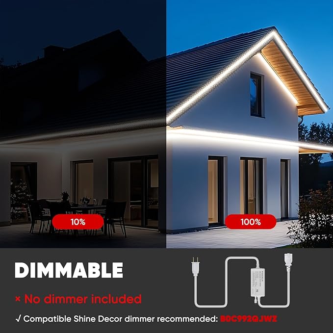 Shine Decor LED Strip Light 50FT 120VAC, Super Bright 6337 Lumens Dimmable, IP65 Waterproof for Outdoor Indoor, 6500K Cool White Every 1.6ft Cuttable Proselect Lighting Strip, 6x10mm ETL Listed