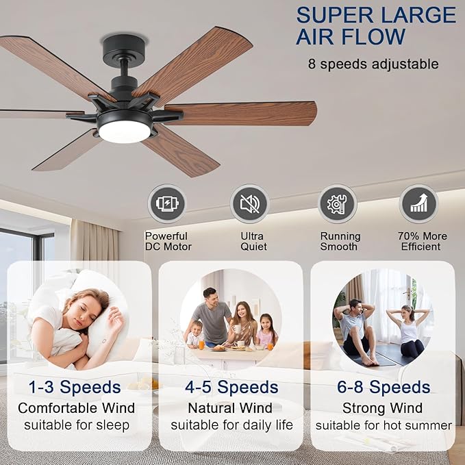 52in Ceiling Fans with Lights RGB Ceiling Fan with Light and Remote/APP Control,Low Profile Ceiling Fans with Lights for Bedroom,Living Room,Kids Room,3CCT Dimmable Modern Ceiling Fan, 6 Speeds,Brown