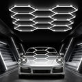Glitgate Hexagon Garage Lights, 11 Grid System, 322W 35420LM LED Shop Light, 6500K Daylight White Ceiling LED, Flush Mount Hexagon Lighting for Gym Barbershop Workshop