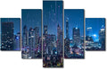 Modern City Poster Canvas Art 5 Panel Home Wall Decor Abstract Point Poster Communication Network Picture Connection Concept Picture Internet Workers Office Decor Frame Ready to Hang 60x40 Inch