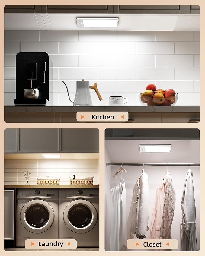 EZVALO 3000mAh Under Cabinet Lighting, 150LM Utral Bright Motion Sensor Light, Rechargeable Magnetic Under Counter Lights for Kitchen, Dimmable Closet Light with 3-Inch Ultra-Wide Panel
