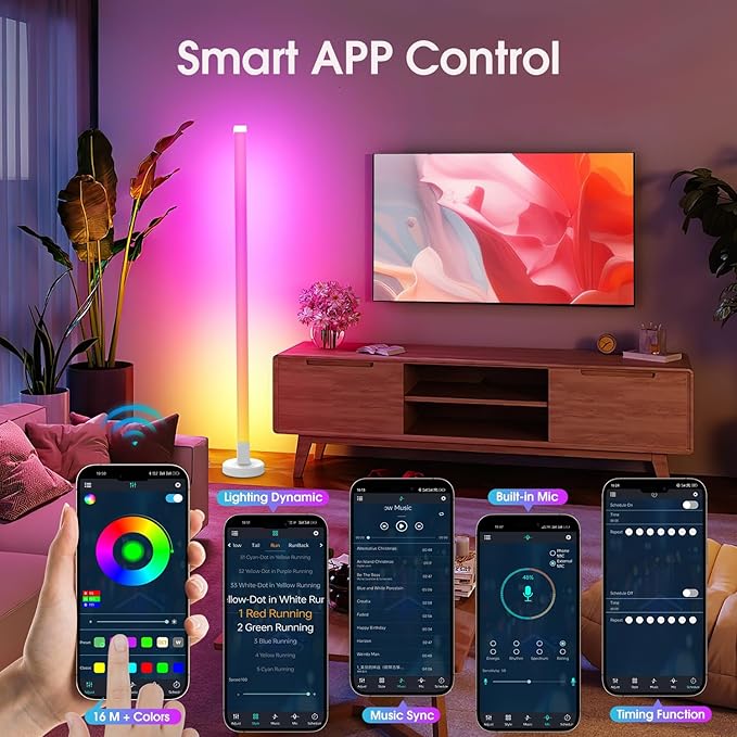 Corner Floor Lamp, 2 Pack RGB LED Corner Lamp with Smart App and Remote Control, 16 Million Colors & 200+ Scene, Music Sync, Color Changing Ambient Mood Lighting for Living Room, Bedroom, Gaming Room