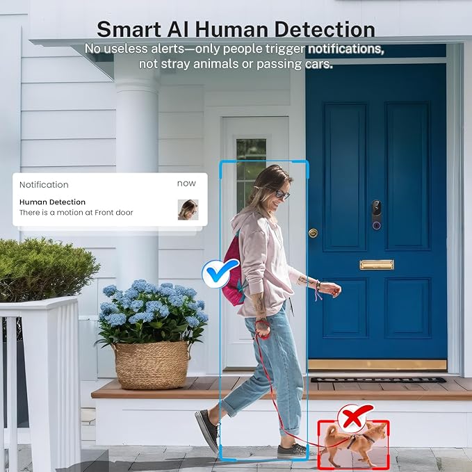 Orbitell 1080p Wireless Wi-Fi Video Doorbell Camera with Two Way Audio, Night Vision, Cloud Storage, Smart AI Motion Detection, Support 2.4GHz Wi-Fi only