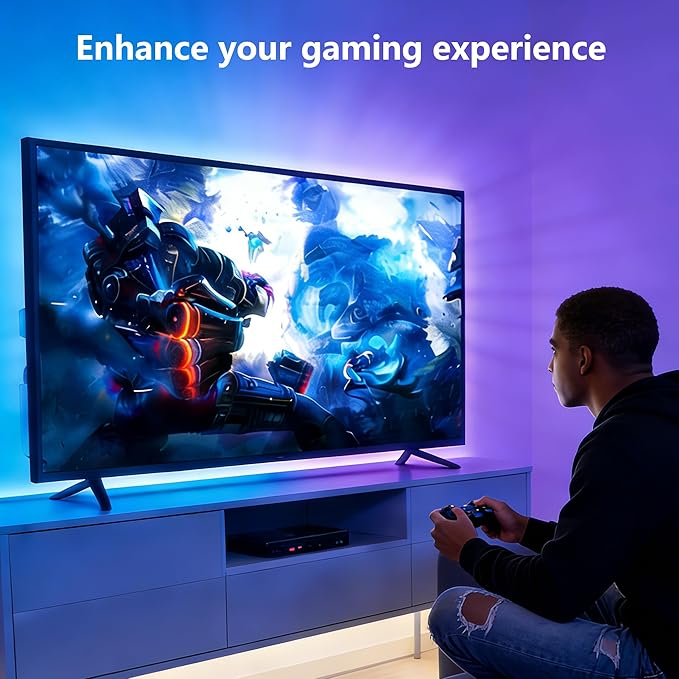 BASON LIGHTING TV LED Backlight，LED Light for TV with Remote Control, 4096 DIY Colors Led Strip Lights for 32-58 Inch TV, Gaming and Home Decor, Bluetooth App Control, Music Sync, USB Powered.