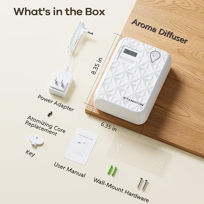 Waterless Essential Oil Diffuser, Hotel Scent Diffuser, Essential Oil Diffuser Large Room Up to 3000 Sq.Ft, 500mL Capacity Home Diffusers for Large Home, Whole House Air Freshener (White)