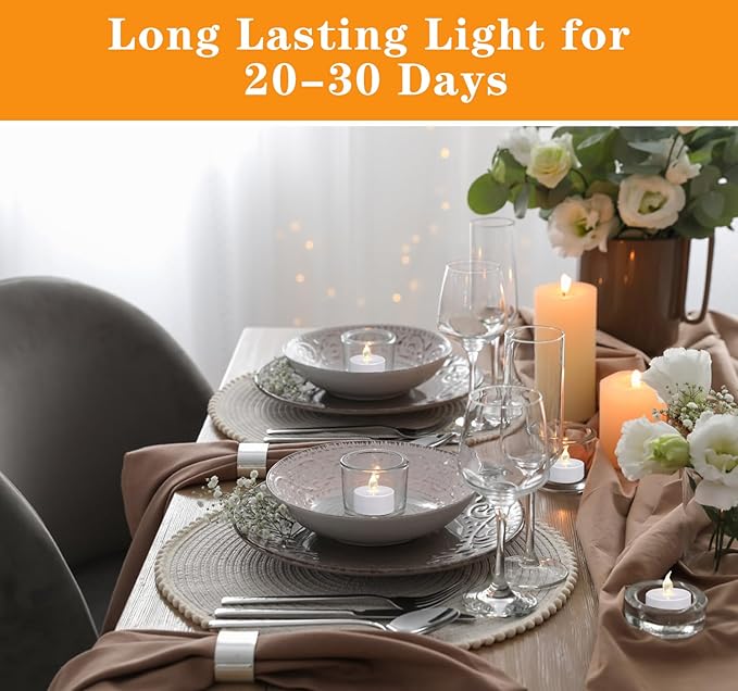 KOABY 24 Pack Tea Lights with Timer, Auto-On 6 Hours and Off 18 Hours in 24 Hours Cycle Automatically, Battery Operated Flameless Flickering Tea Lights with Timer(24 Pack, Warm White)