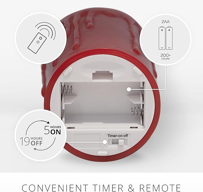Luminara Wax Drip Flameless LED Candle, Burgundy 3.4" x 4.5", Timer Function, Real Wax Pillar, Battery Operated Unscented Safe, Long-Lasting