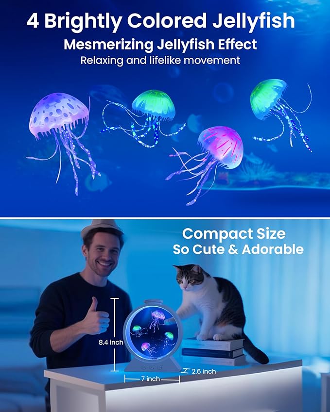 Jellyfish Lamp, 7-Color Changing Jellyfish Aquarium Light for Relax, Mood Lamp for Home, Office & Bedroom Decor, Gifts for Kids Teens Girls Boys Adults (White)