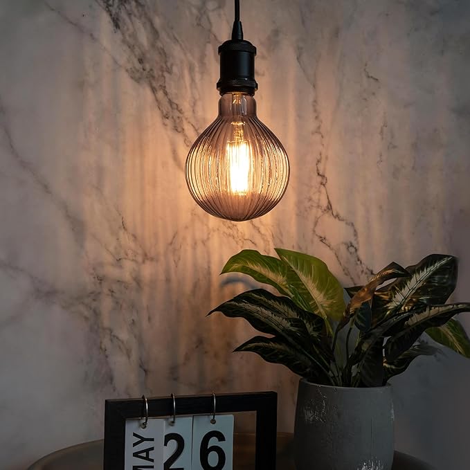 Vintage Edison LED Bulbs, Dimmable 4W Globe G125, 2200K Warm White Ambient Mood Lighting for Decoration, Squirrel Cage Filament, Smoke Striation Figure Glass LED Light Bulbs, E26 Base