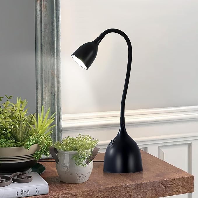 Desk Lamp for Home Office, LED Reading Light, Small Adjustable Flexible Gooseneck Table Lamp, Eye-Caring Desk Lamp for College Dorm Room Study Lamp, Black