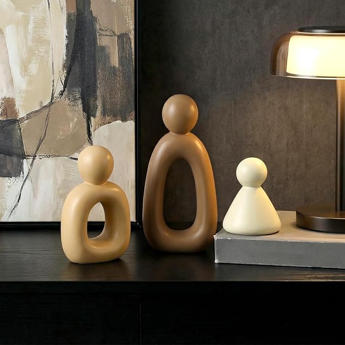 Youyole Abstract Family of 3 Figurines Sculpture Modern Home Decor Love Sculpture Home Decorative Accents Abstract Decorative Statue for Living Room Office Table Shelves Decorations (Warm Brown)