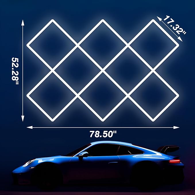 Hexagon LED Garage Lights 8 Hex Ultra-Bright Strip Lights New Updated Diamond Commercial Lighting for Garage Car Detailing Barber Shop Gym Warehouses Basement.