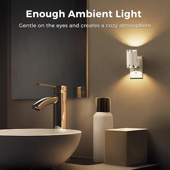 L LOHAS LED Night Lights Plug into Wall, Dimmable Night Light 0-100LM, Dusk to Dawn Sensor, Soft White 3000K, Plug in Nightlights for Hallway Bedroom Stairway, 2 Pack