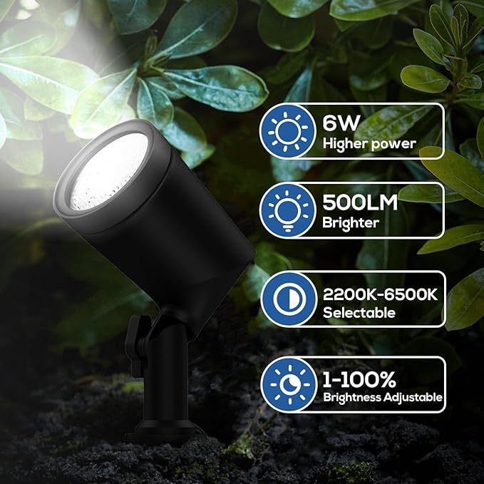 ZYAN Low Voltage Die-Cast Aluminum Landscape Spotlights, 6W 600LM 2700K Warm White, IP65 Waterproof Outdoor Landscape Lighting for Garden Yard Path, 16 Pack (2x8Pack)