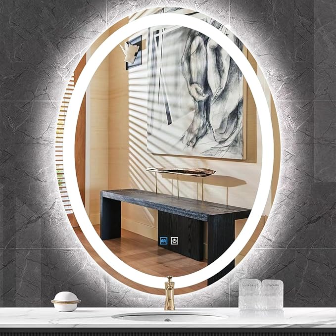 26 x 40 Inch Oval LED Vanity Mirror with Lights 3 Color Dimmable Memory Front Back Light 40 Oval Lighted Mirror for Bathroom Makeup Salon Wall Mount AntiFog 40in Ovals Smart Light up Mirrors