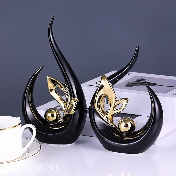 XMGZQ Black Gold Ceramic Statues for Home Décor Accents,Abstract Art Mid Century Modern Decor,Elegantes Centerpiece Table Decorations,Sculpture for Entryway,Bookshelf,Tv Stand,Mantel,Coffee Table
