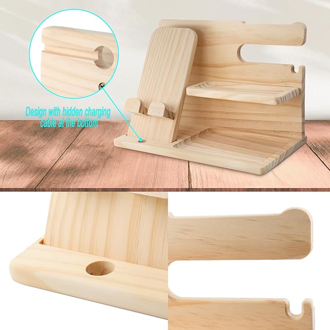 Nightstand Organizer for Men Night Stand Organizers Men Bedside Organizer Phone Holder Wood Phone Docking Station Wood Desk Organizer Mens Birthday Souvenir Ideas(Beige)